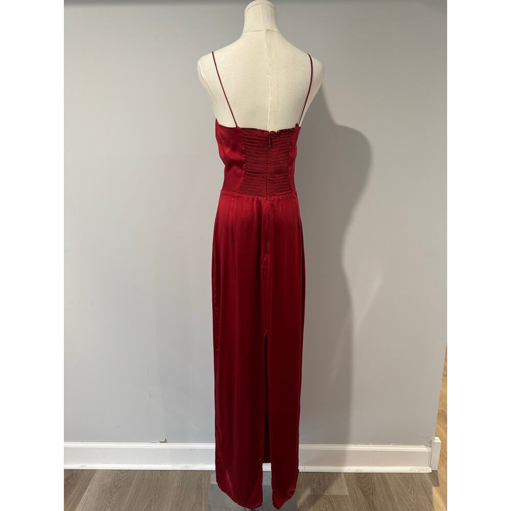 REFORMATION Frankie Silk Maxi Dress in a Vibrant Red with Rosette Size 6 - Picture 4 of 9